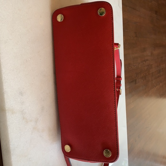 Michael Kors Leather Crossbody Handbag Purse - red and gold, Alma-like - Picture 3 of 4